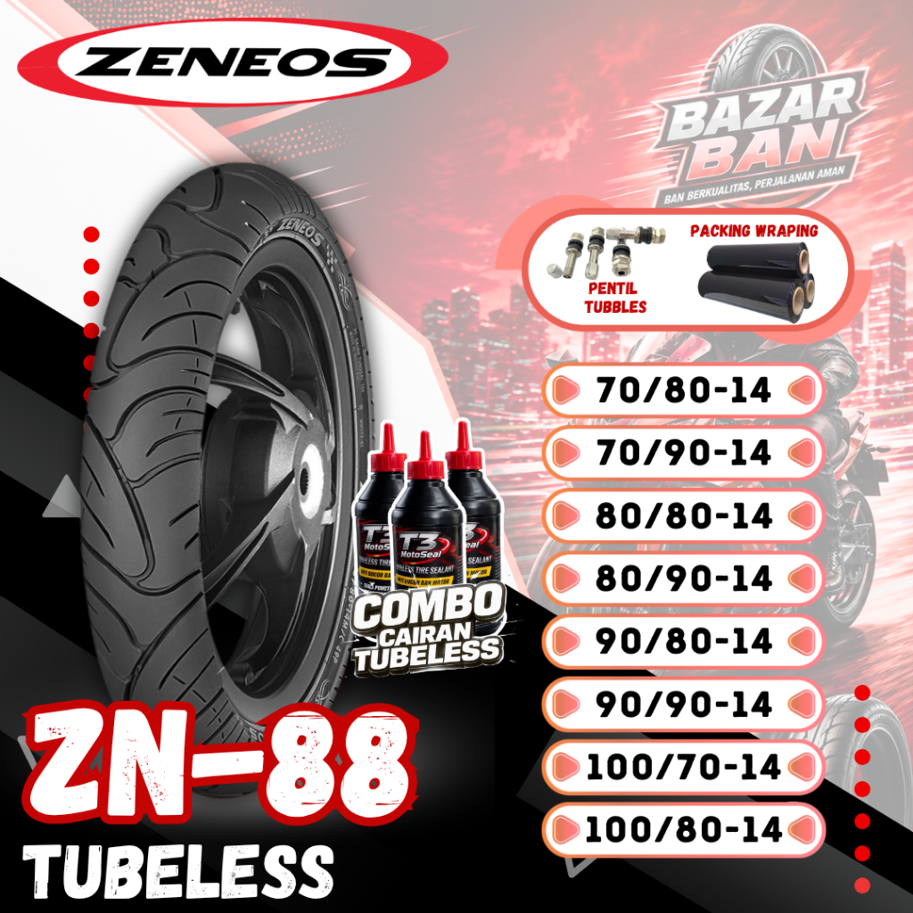 (PRODUKSI TERBARU) BAN ZENEOS ZN88 TUBELESS RING 14 ( 70/80-14 / 70/90-14 / 80/80-14 / 80/90-14 / 90