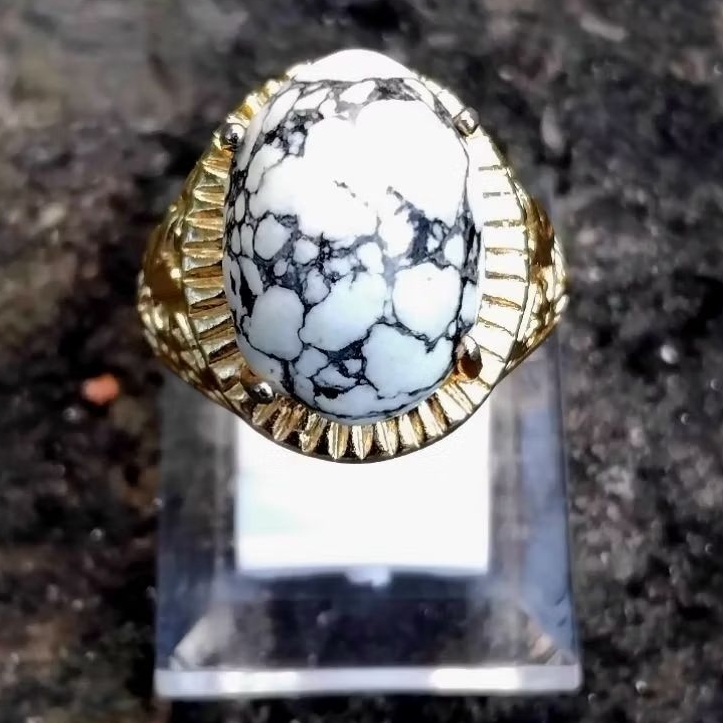 cincin batu akik pirus putih urat hitam