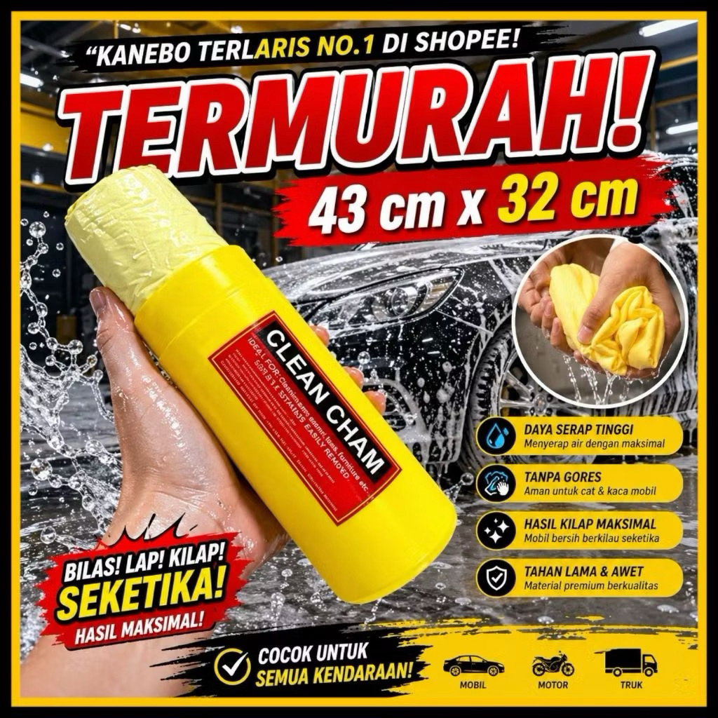 KANEBO 43x32CM KANEBO DAN TABUNG SERAT BAGUS MICROFIBER Lap Kanebo pembersih mobil motor