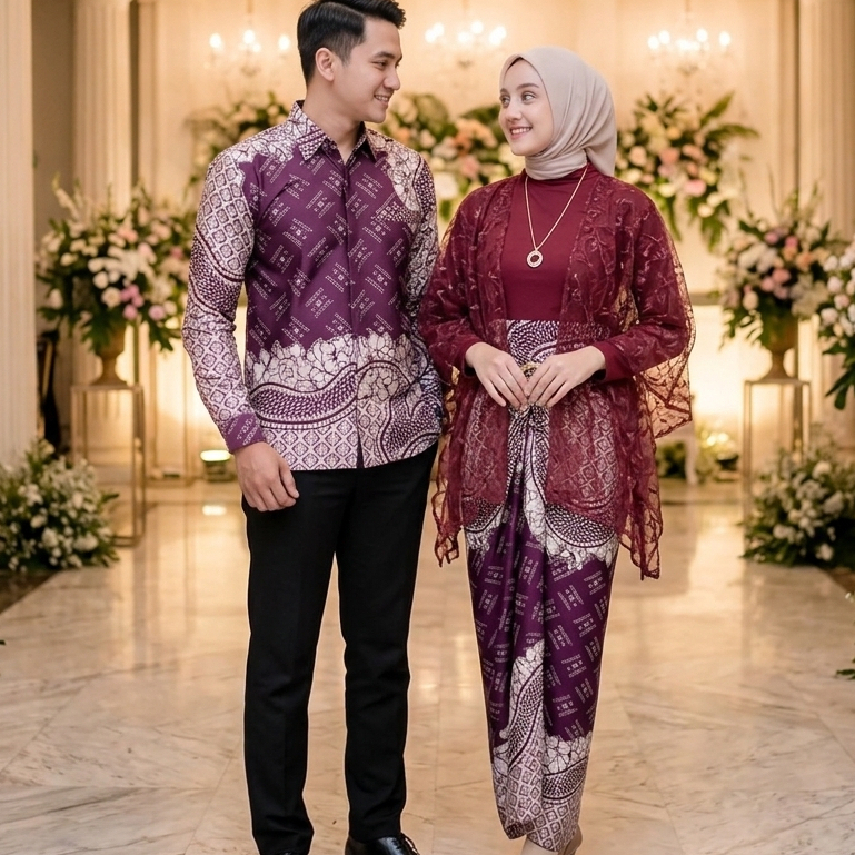 Baju Couple Kemeja Batik Pria Dan Wanita PREMUIM Kondangan tunangan pesta terbaru 2026 set kemeja+ro