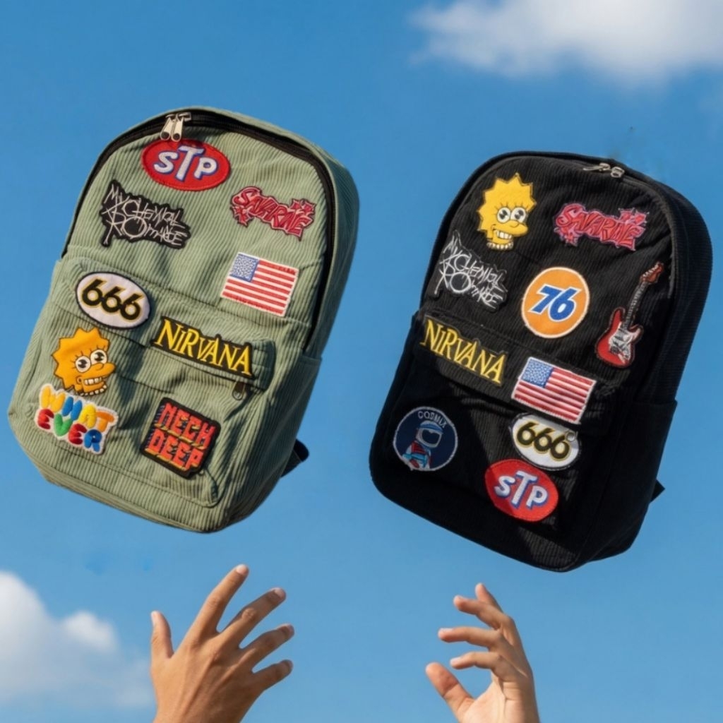 TAS PUNGGUNG SKENA CORDUROY BACKPACK + FREE 2 PIN LUCU | Tas Ransel Sekolah / Tas Kuliah Skena