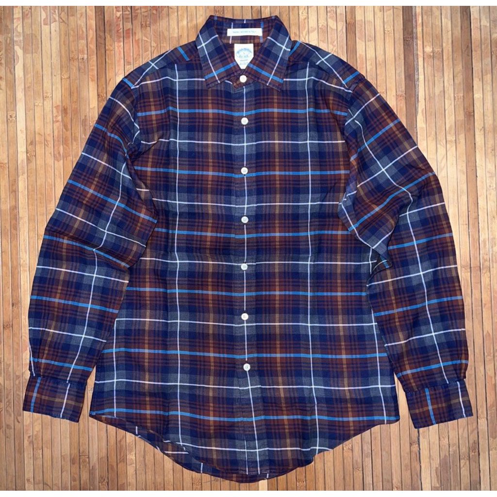 BROOKS & BROTHER CASUAL WOVEN FABRIC PLAID LONG SLEEVE SHIRT brioni ermenegildo zegna