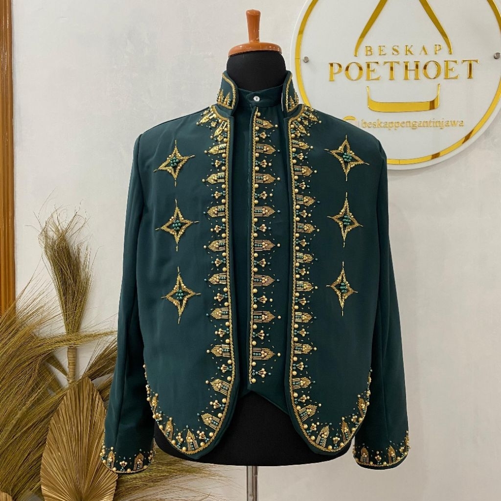[Free selop] Beskap pengantin pria || beskap hijau emerald payet emas || beskap resepsi || beskap ja