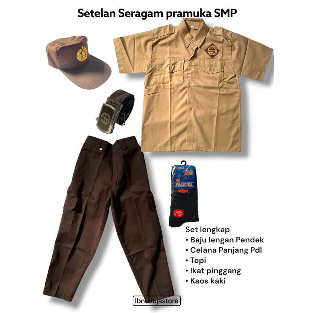 Seragam Pramuka SMP Fulset Lengan pendek Celana PDL panjang topi gesper kaoskaki