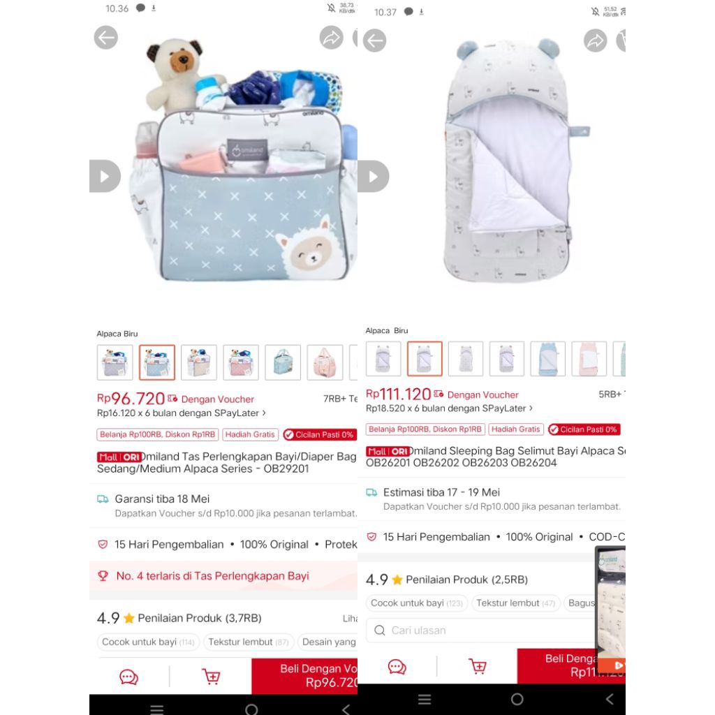 LIKE NEW Tas Bayi Omiland Alpaca + Sleeping bag omiland alpaca