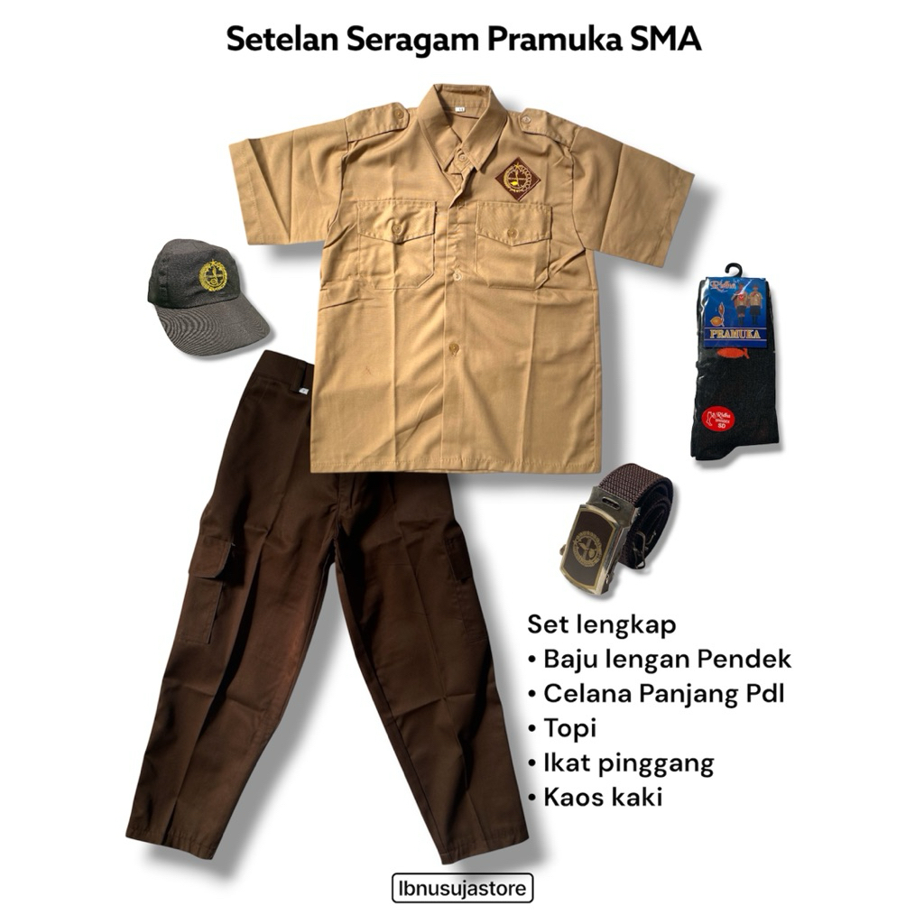 Setelan Seragam Pramuka SMA baju pengan pendek Celana PDL panjang full set kaos kaki gesper topi