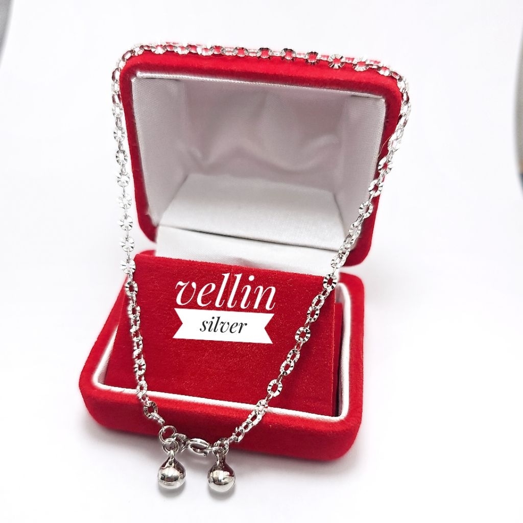 Gelang Kaki Nori Ukir Silver 925 Lapis Emas Putih - Perhiasan Gelang Kaki Rantai Elegant Perak Asli 