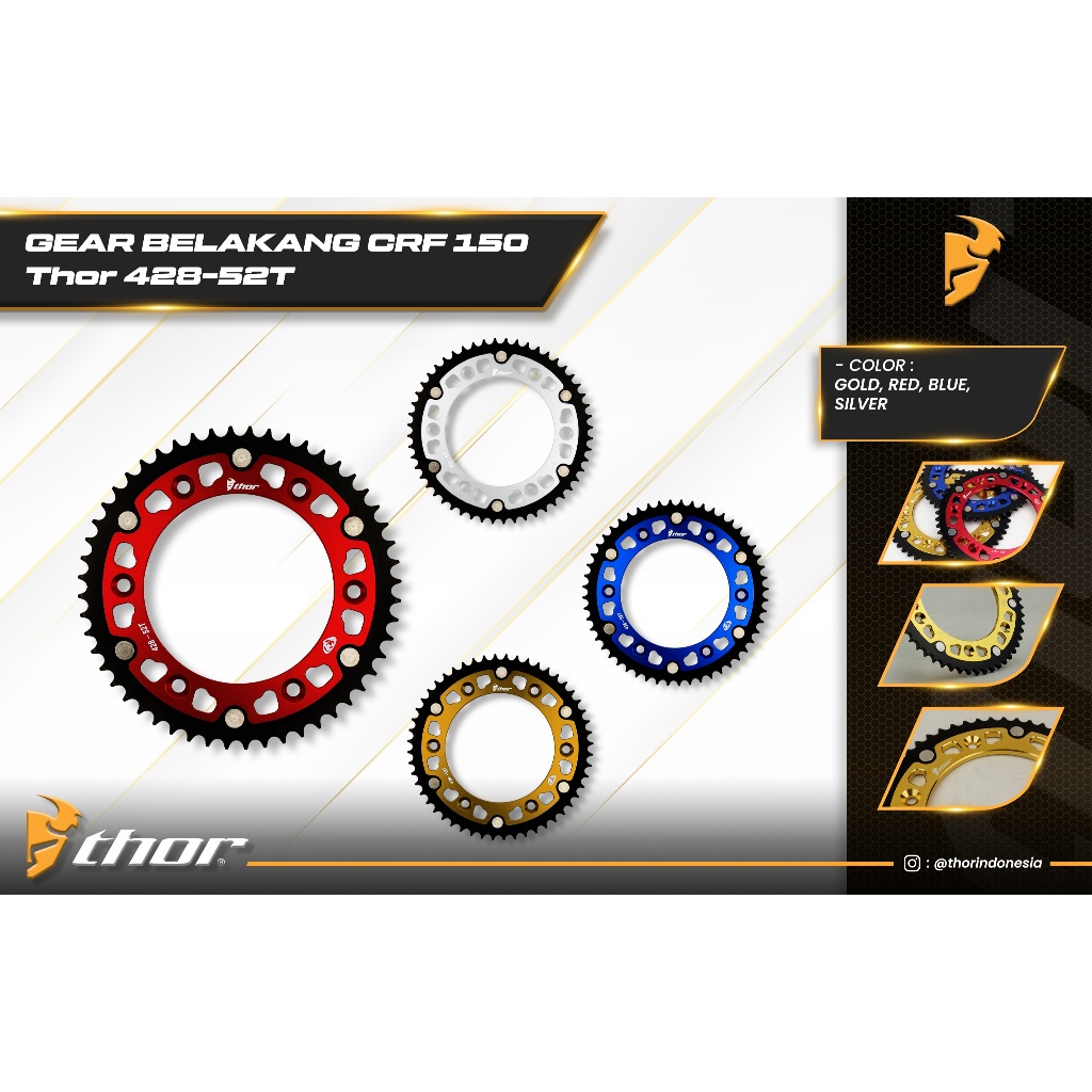 Gear Belakang CRF 150 Thor 428-52T Sprocket Racing CNC Gear Trail CRF150L Heavy Duty Premium