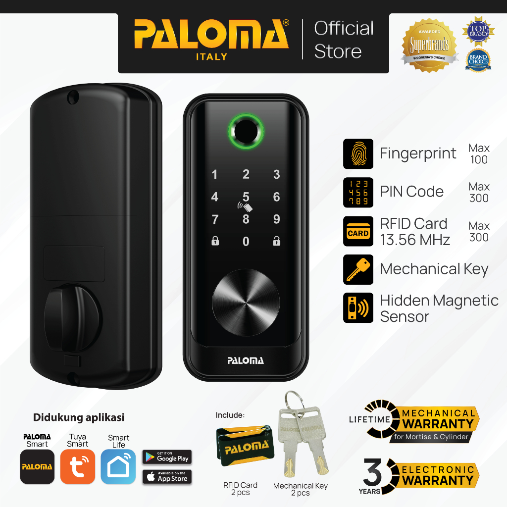 PALOMA DLP 4130YBK Smart Lock Kunci Pintu Digital Deadbolt Smart Door Lock Smart Home Kunci Pintar D
