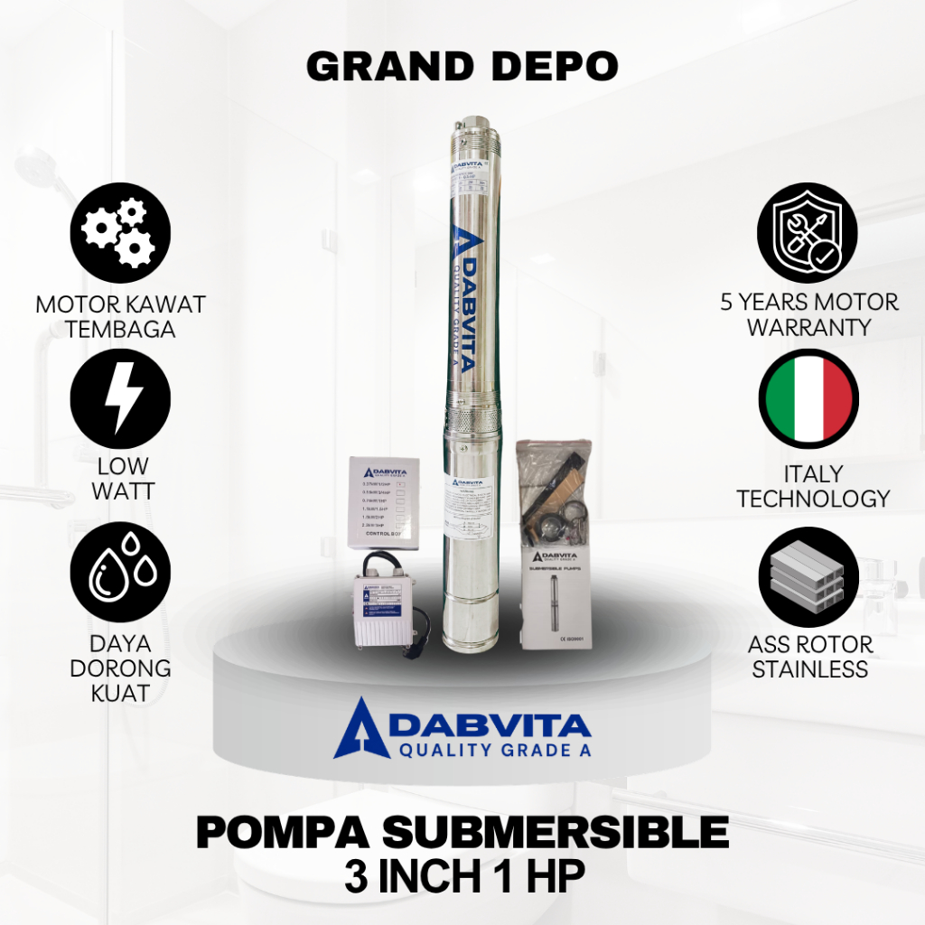 Dabvita Pompa Air Satelit 3 inch 1 HP / Pompa Submersible Dabvita
