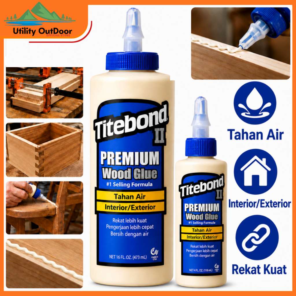 Titebond II Premium Wood Glue - Lem Kayu Tahan Air, Interior Eksterior untuk Furniture DIY