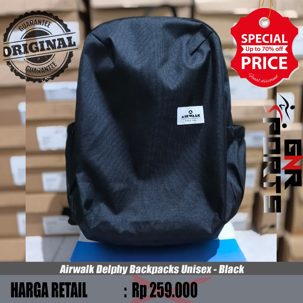 Tas Airwalk Delphy Backpacks Unisex - Black Original 100%