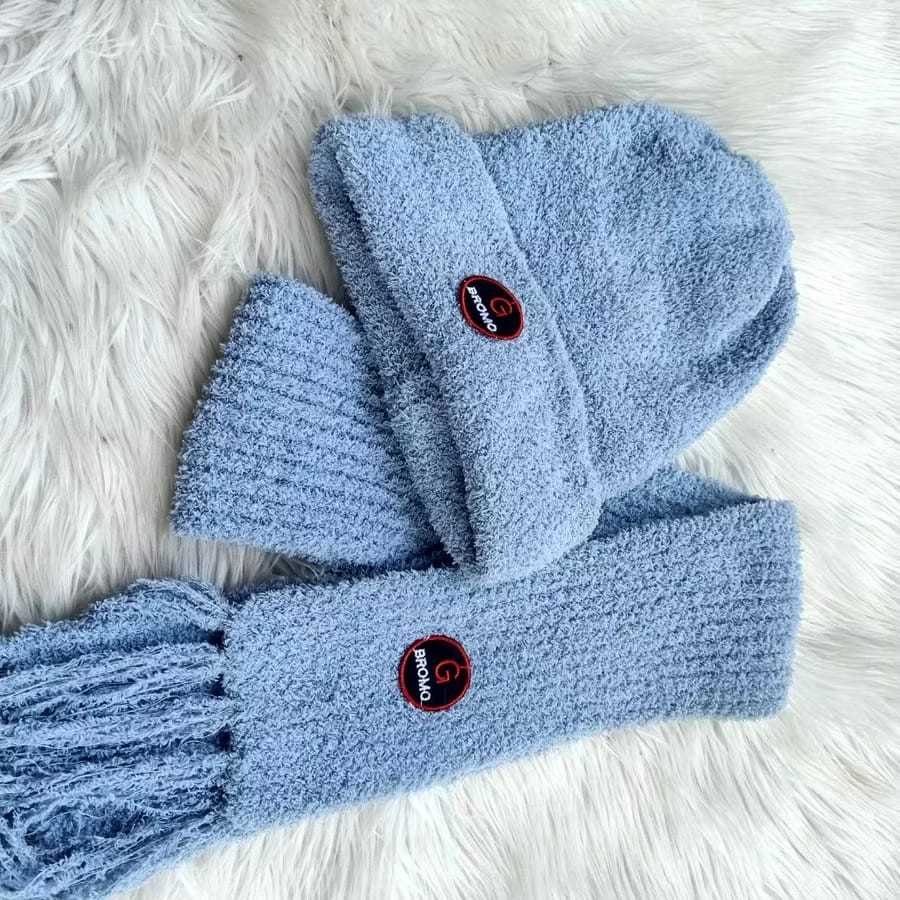 Paket Hemat Kupluk Dan Syal Bromo Bahan Wol Hangat Set Kupluk dan Syal Bromo Satu Paket Topi Rajut D