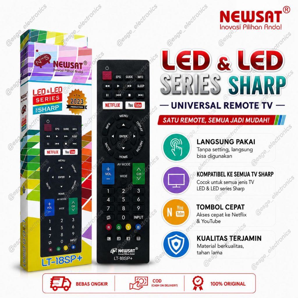 ORIGINAL REMOTE TV SHARP REMOT TV LED SHARP RIMOT TV LCD SHARP NEWSAT LT-18SP REMOT TV SHARP