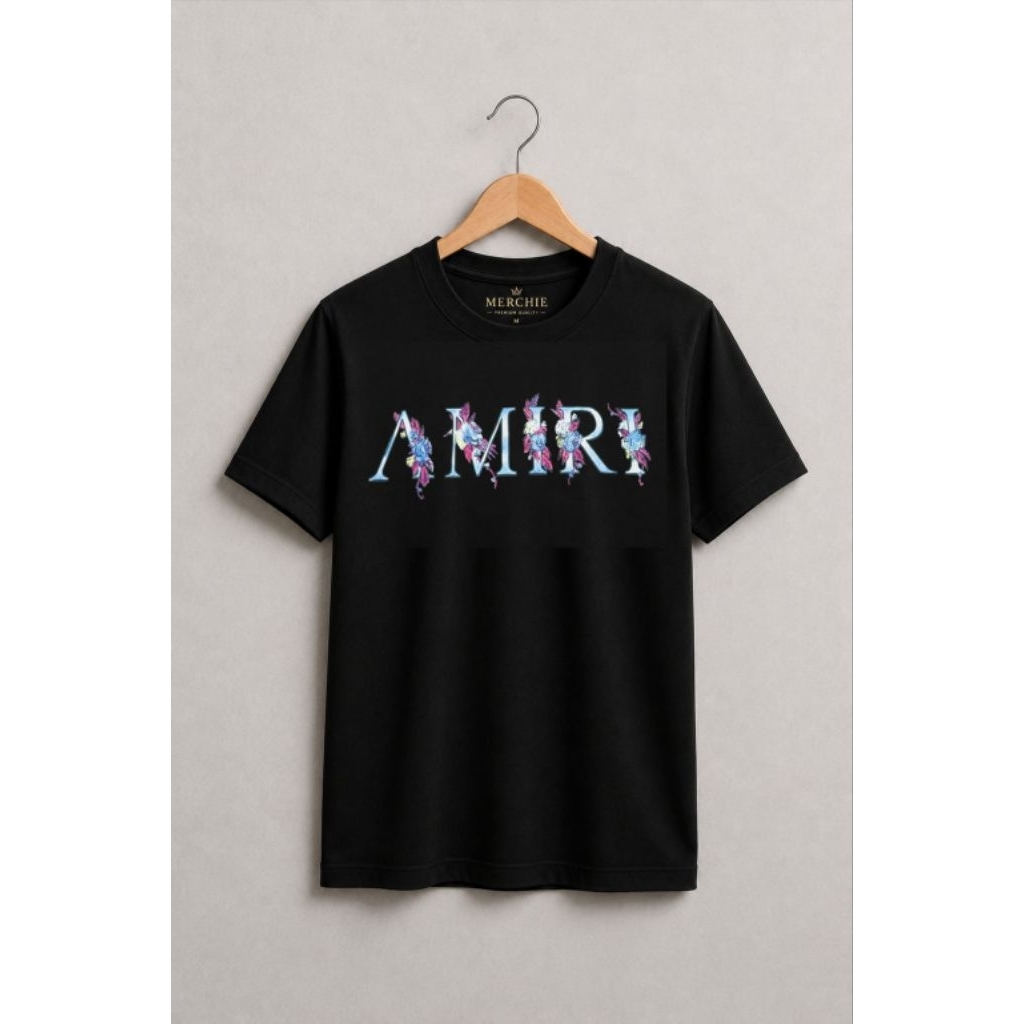MERCHIE | AMIRI FLOWER 2 | T-SHIRT | HITAM | PUTIH | COTTON COMBED | 24S | UNISEX | BOOTLAG | VINTAG