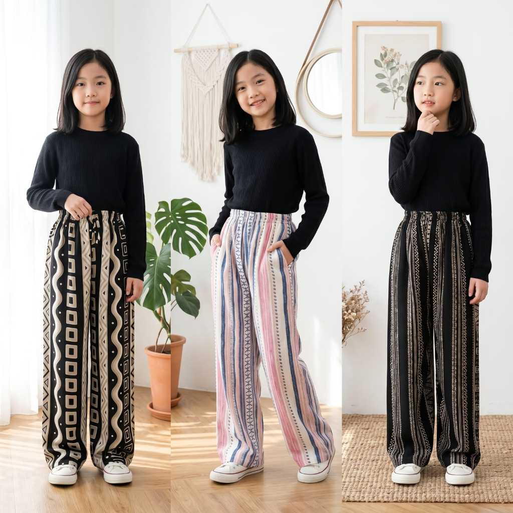 Celana Kulot Rayon Motif Anak Perempuan - Celana Rayon Anak - Kulot Rayon Motif Anak