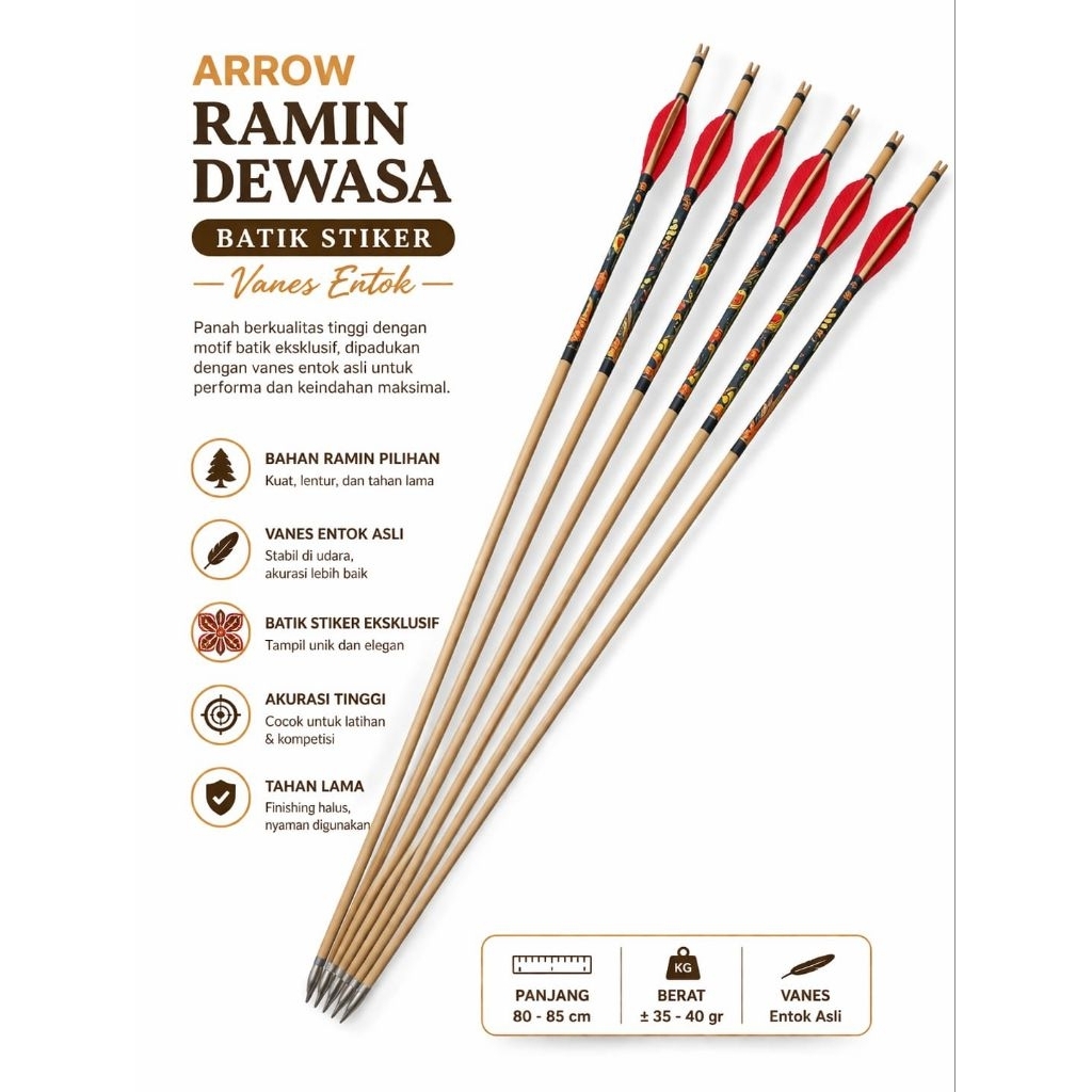 Arrow ramin dewasa batik stiker vanes entok/6 pcs olahraga panahan tradisional