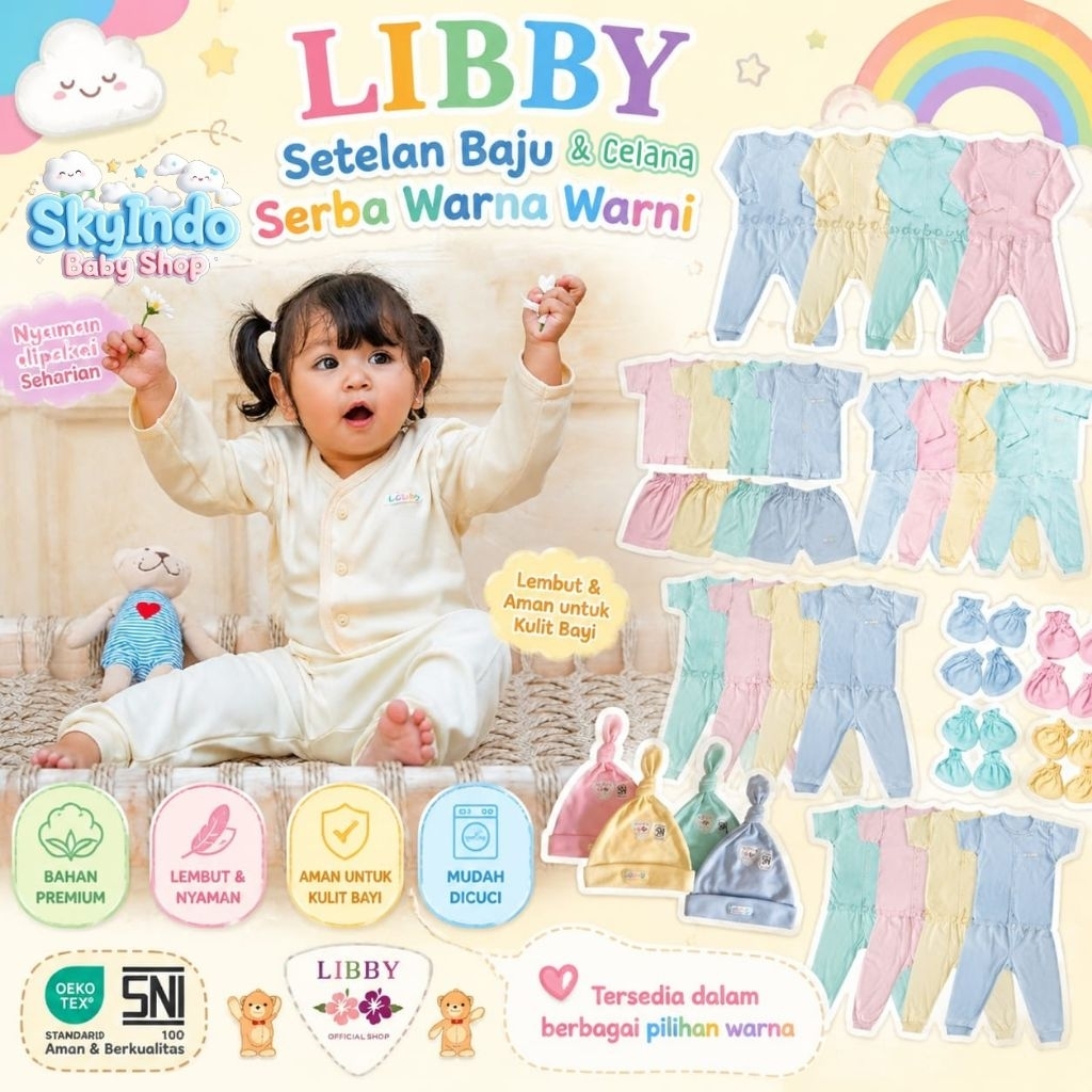 Libby Serba Warna Biru - Tosca - Kuning - Pink | Baju , Celana , Topi , Sarung Tangan & Kaki Anak Co