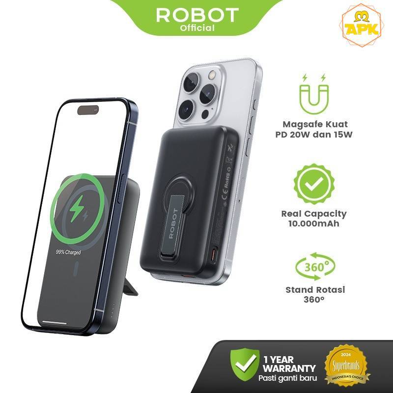 ROBOT RT15 Powerbank Magnetic Magsafe Kuat Magnet Anti Copot 10N PD 20W Fast Charging Kapasitas 1000