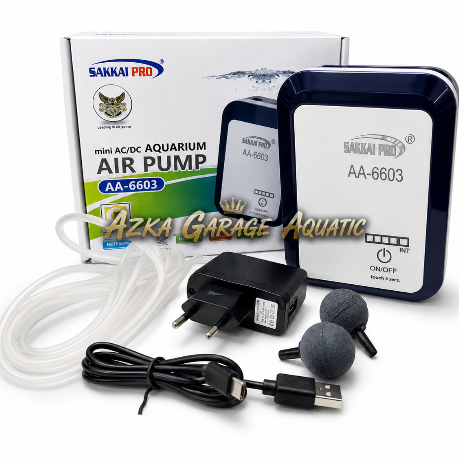 Sakkai Pro AA 6603 Pompa Aerator AC/DC Pompa Gelembung Udara 2 Lubang ACDC  Aquarium Kolam