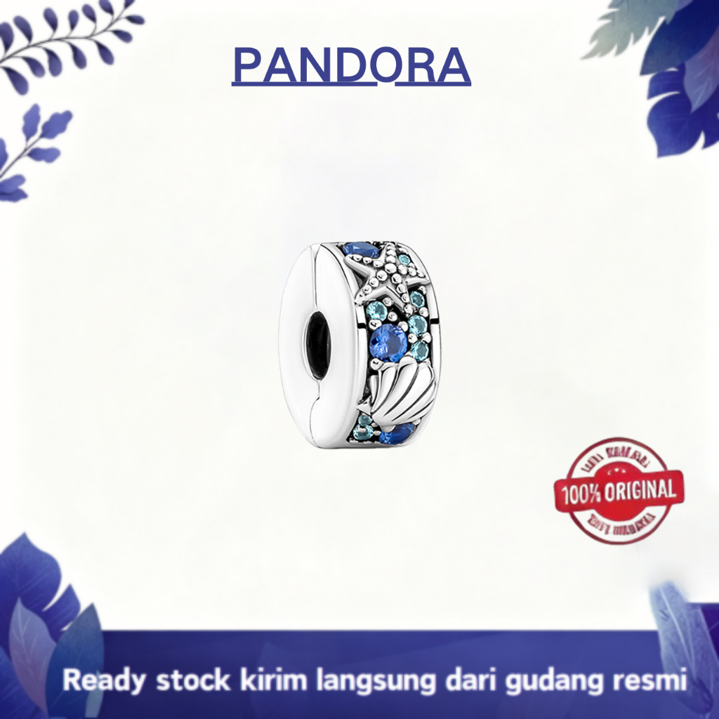 Charm PANDORA Bintang Laut Tropis & Kerang Manik Biru Tema Laut Ukuran Standar