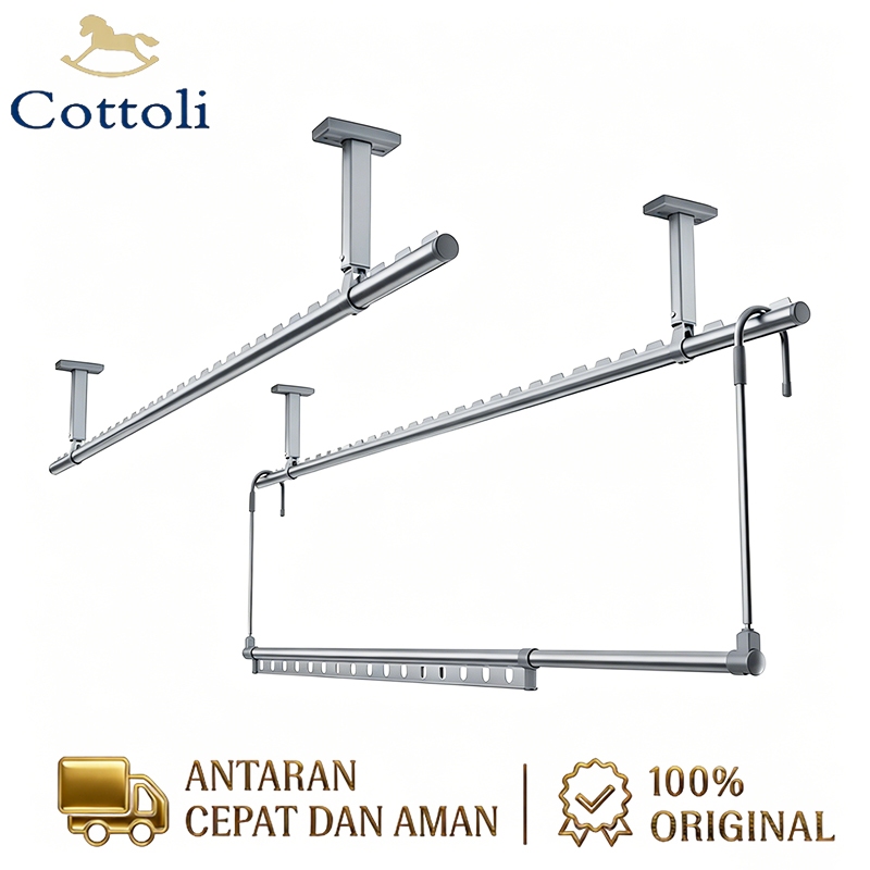Cottoli Jemuran Baju Dinding Lipat Aluminium Jemuran Lifting Baju Stainless Hemat Tempat Tanpa Paku