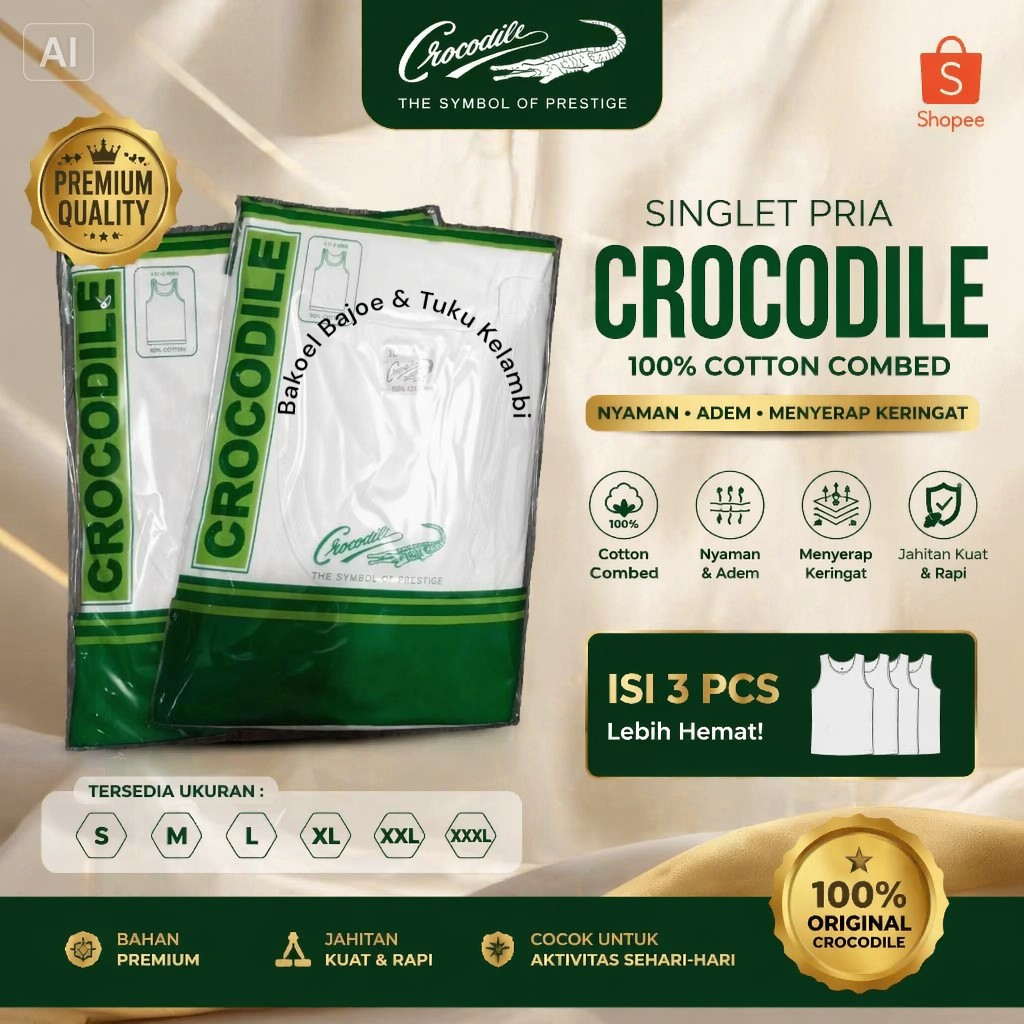 Paket Isi 3 Pcs Kaos Singlet Crocodile Putih Polos 808 Pria Model Kutang Ukuran S,M,L,XL || Kaos Dal