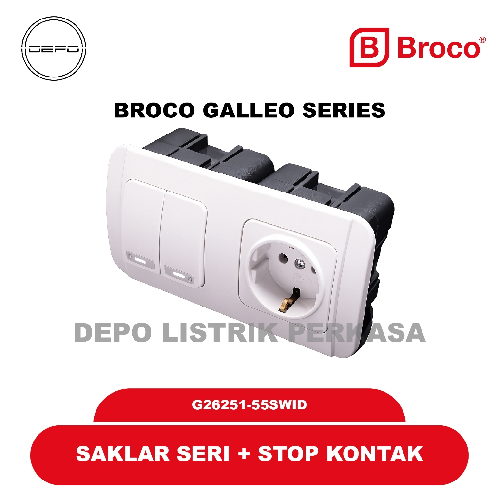 Saklar Seri + Stop Kontak Broco GALLEO Series G26251-55SWID
