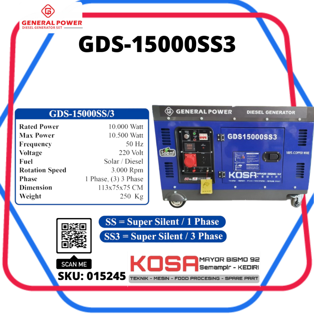 Genset Silent Diesel General GDS 15000 SS 3Phase 10.500Watt