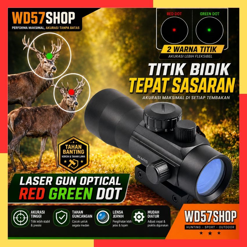 Alat Teropong Senapan Angin Laser Gun Scope Tactical Red Green Dot Merah Hijau Peralatan Survival Te