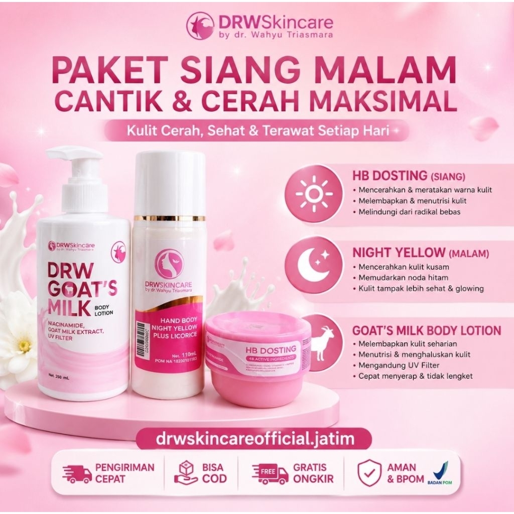 DRW Skincare Paket Body Care | Perawatan Kulit Cerah, Lembut & Glowing | HB Dosting+Lotion Night Yel