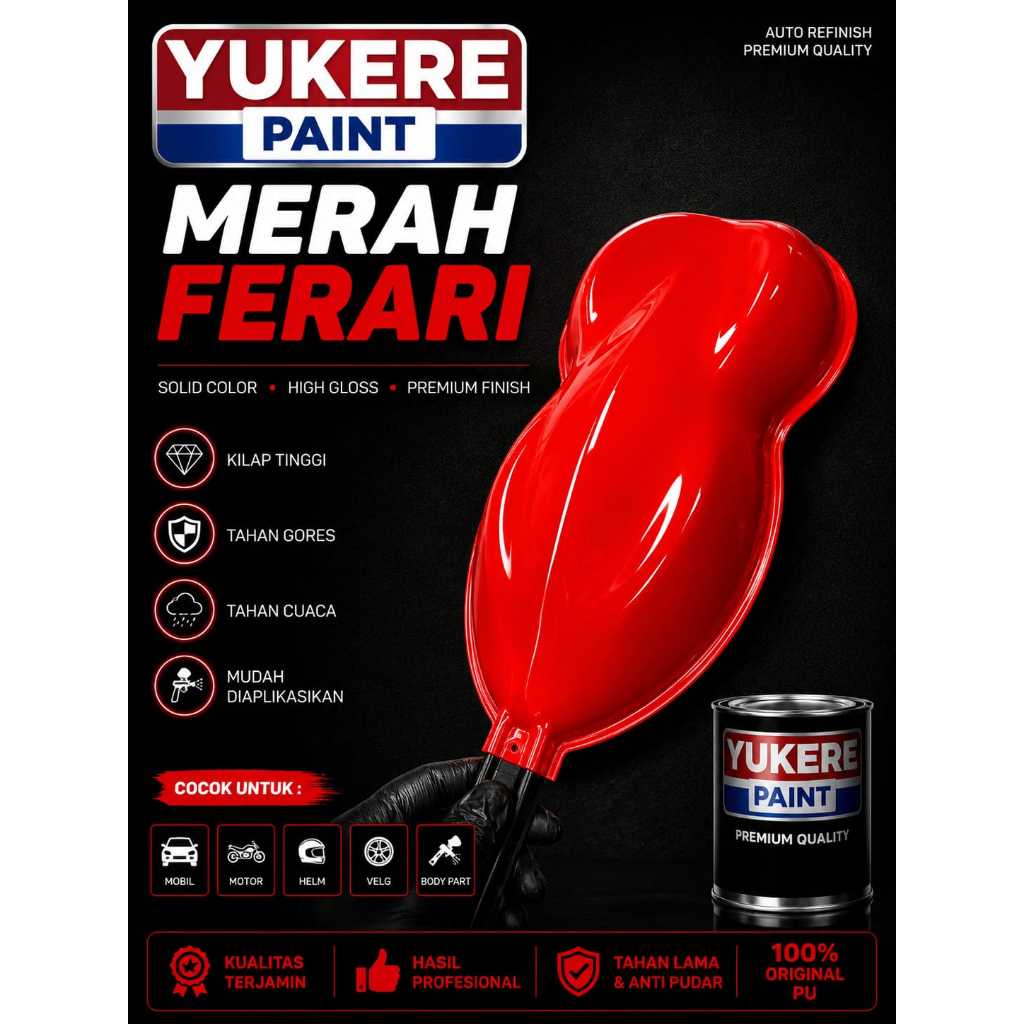 cat merah ferari pu/cat merah cabe/cat merah solid terang/red ferari bahan pu 500ml