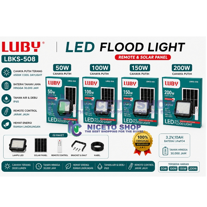 Lampu Sorot Solar Panel LUBY LBKS-508 50W 100W 150W 200W Led Flood Light LBKS508