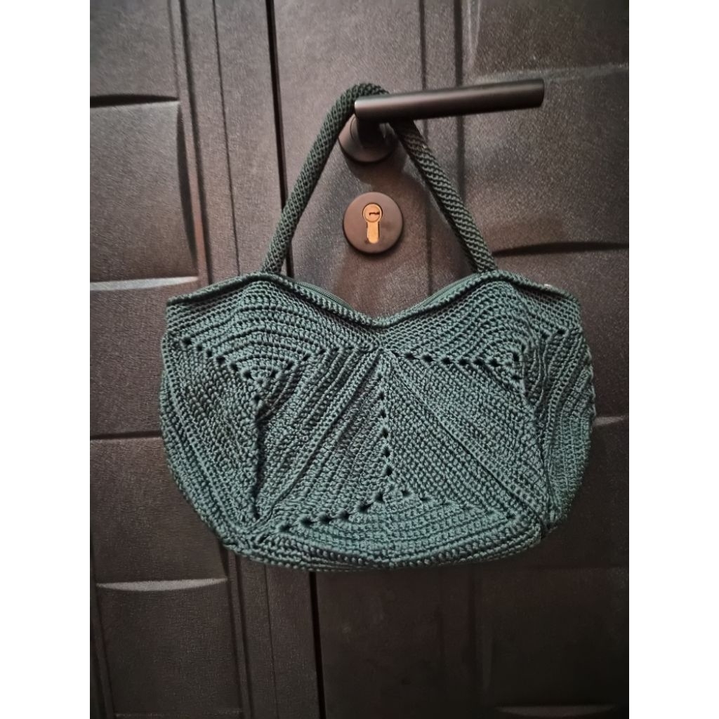 Tas rajut handbag hijau botol