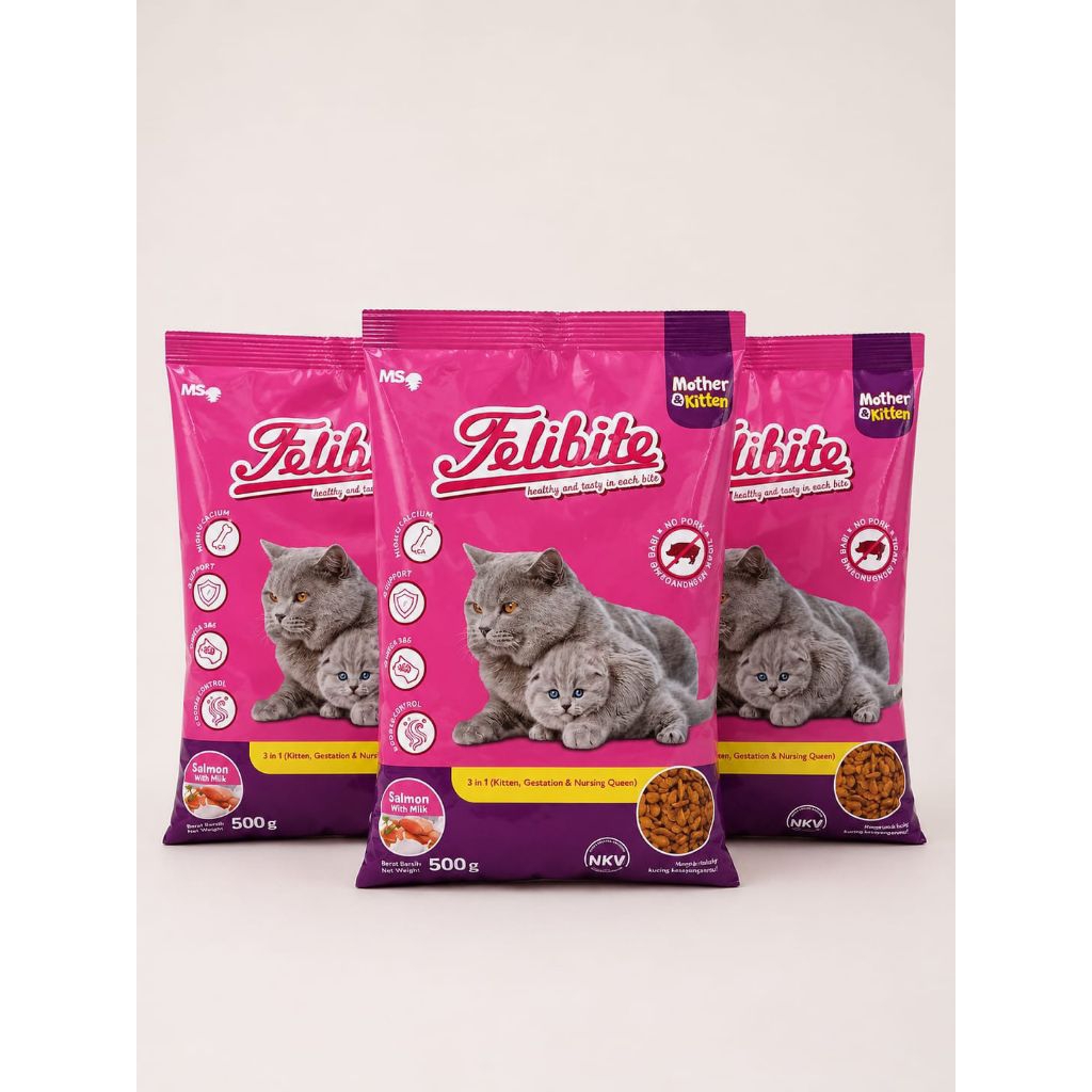 FELIBITE MOTHER AND KITTEN SALMON WITH MILK/FELIBITE MOTHER AND KITTEN IKAN pakan kucing 500g
