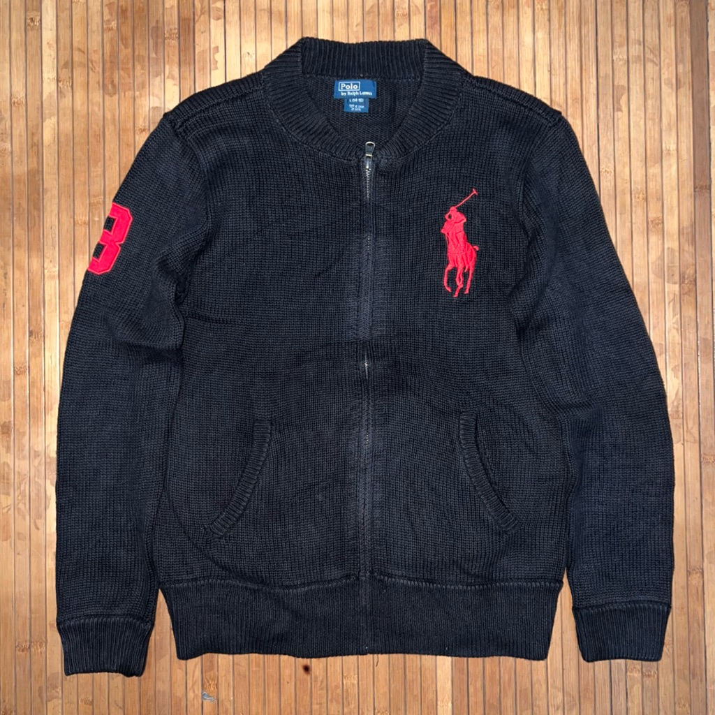 POLO RALPH LAUREN RAJUT BLACK FULL ZIPPER MONKEY SWEATER KNITWEAR