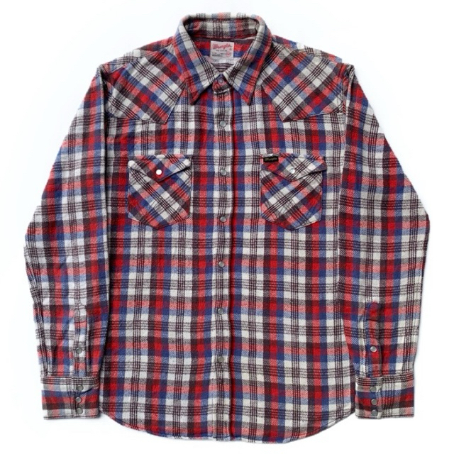 wrangler 1960s reproduce double pocket heavyweight plaid flannel western shirt
