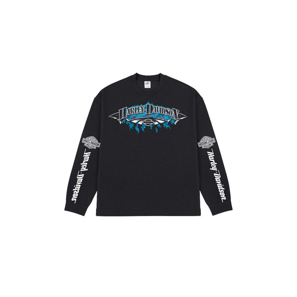 Harley Davidson -  Blue Flame Vintage Longsleeve / Kaos Longsleeve Harga Murah Berkualitas