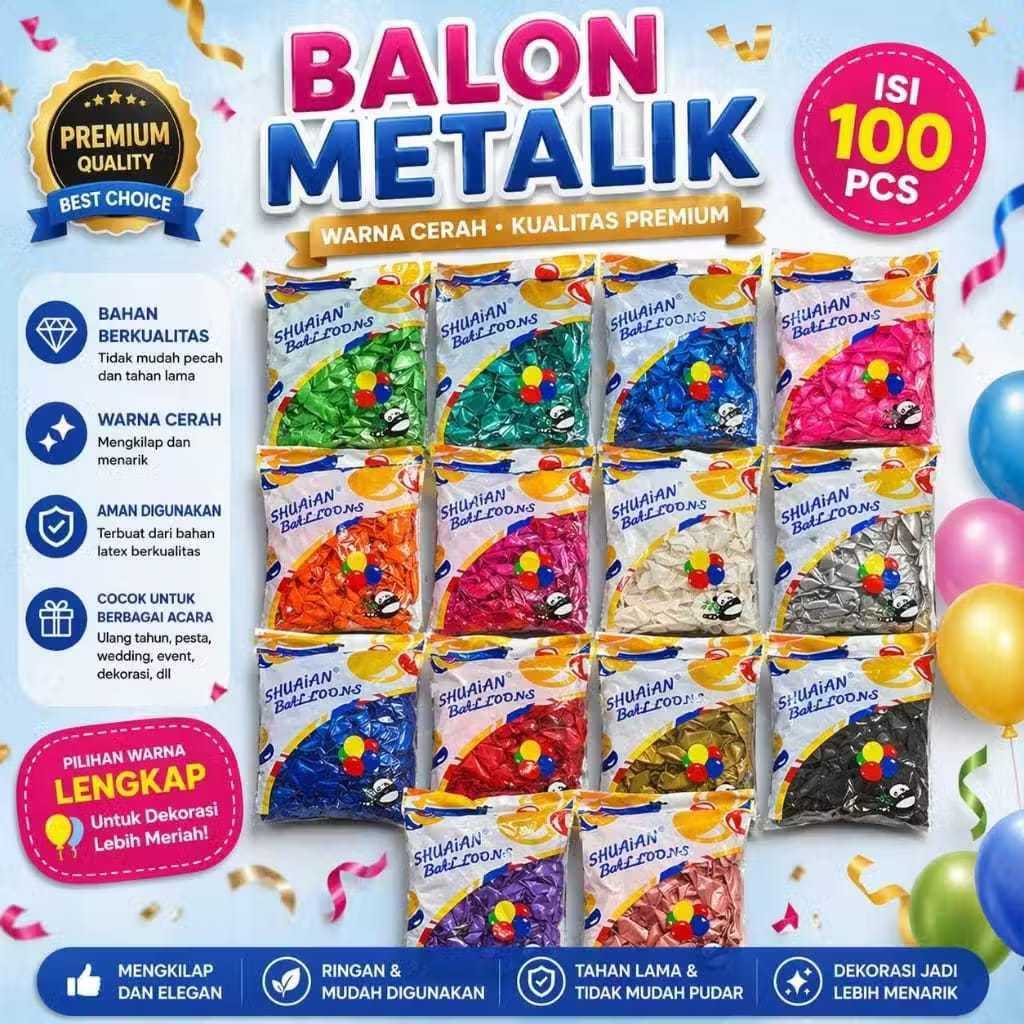 Balon metalik perpack isi 100 pcs / balon metalik 12 inch perpack isi 100 pcs