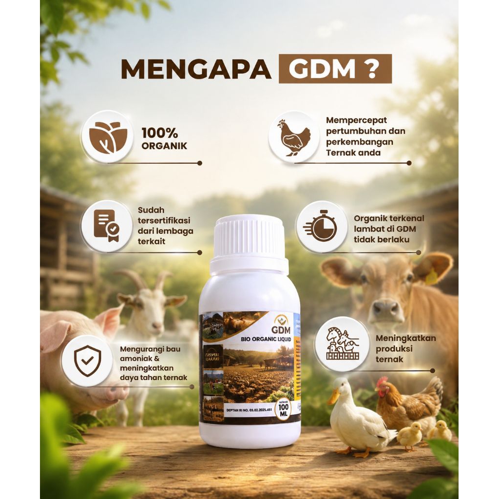 GDM Vitamin Suplemen Organik Cair Probiotik Ternak Sapi Kambing Ayam Bebek