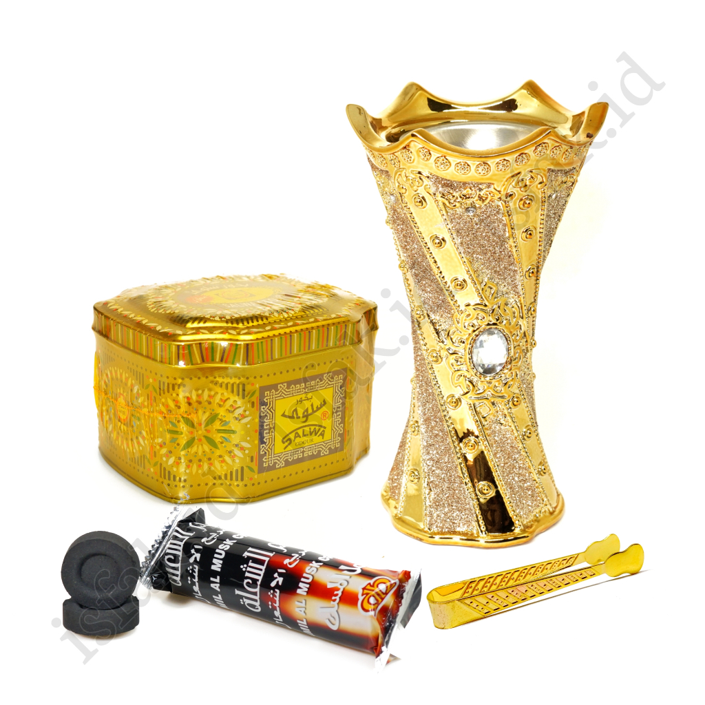 Paket Bukhur Salwa Tempat Dupa Arang Magic Wangi Cendana Menyan Arab
