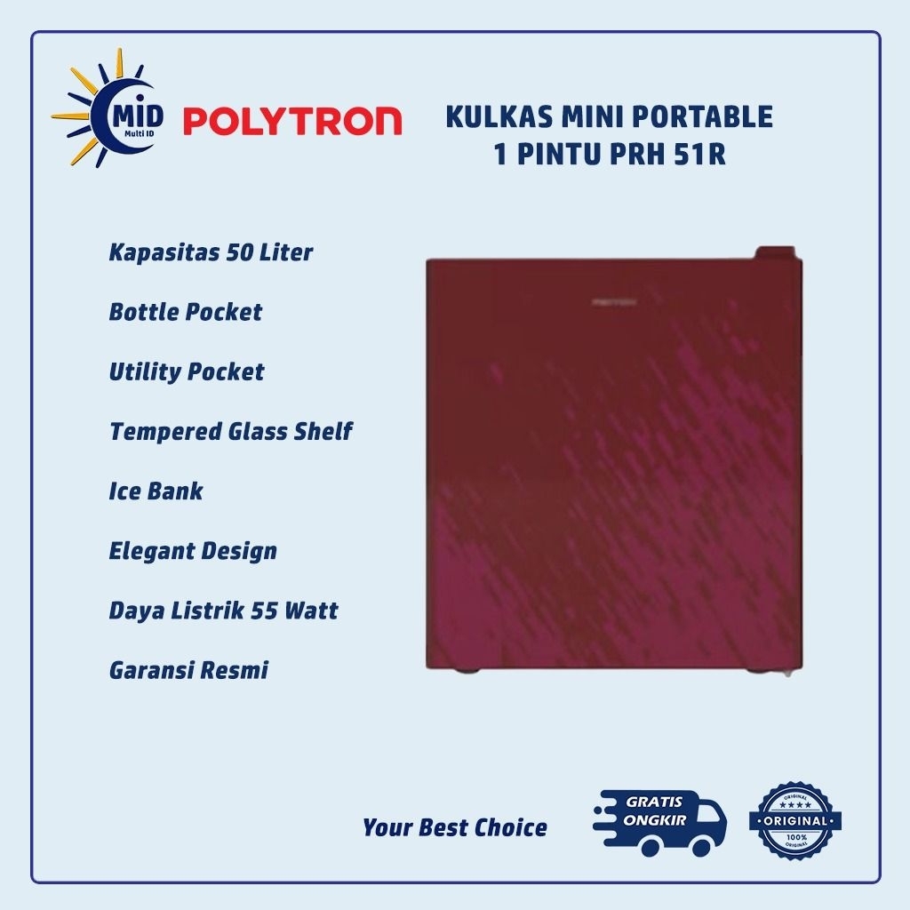 POLYTRON Kulkas Mini 1 Pintu | PRH 51R | PRH 51X | Kulkas Portable | Kapasitas 50 Liter | Polytron M