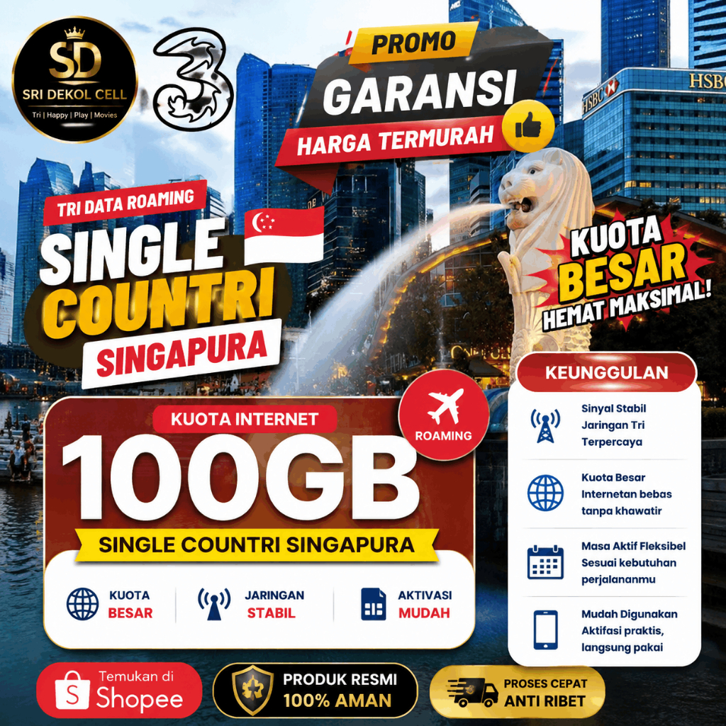 Tri Roaming 100GB Singapore | Surfing & Game Tanpa Henti, Tri Data - Single CounTri