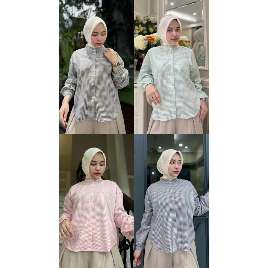 Kemeja bahan  katun jepang Motif kotak2 kecil Kancing depan full Model jumbo Ori By Edness Kayla