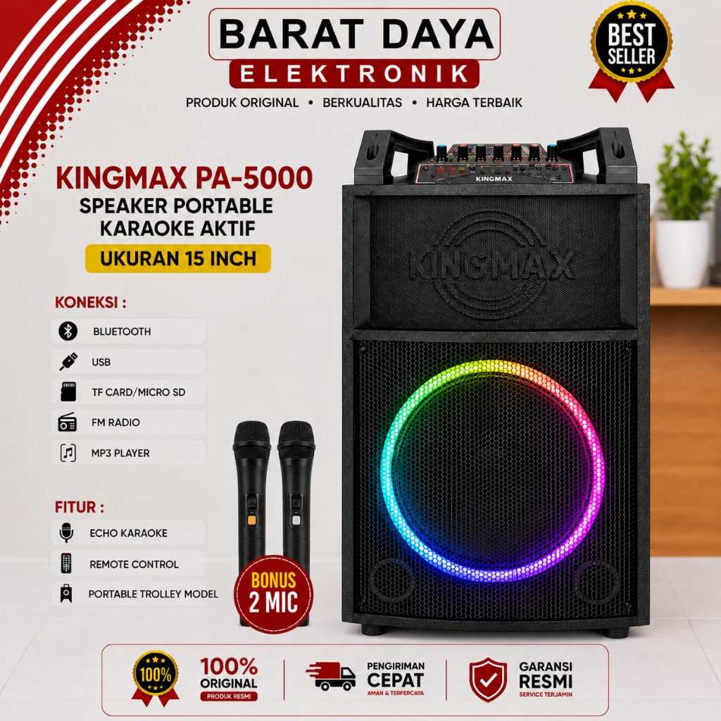 SPEAKER KING MAX PA-5000 15 INCH / PA-3000 12 INCH  Speaker Meeting Bluetooth FREE 2 MICC