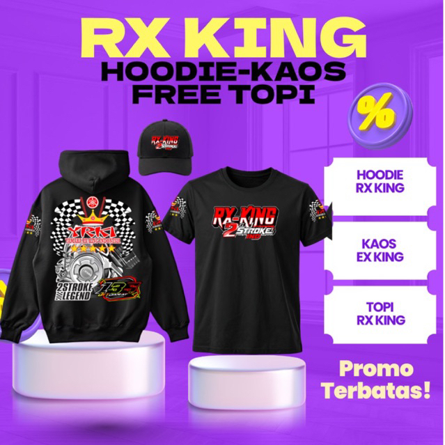 Hoodie RX King 2 Stroke + Kaos + Topi Racing Premium Baju Motor rx king