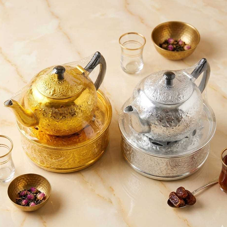 Teko Cuci Tangan Estetik Motif Khas Arabian Silver dan Emas Bahan Stainless Steel Anti Karat- Cocok 