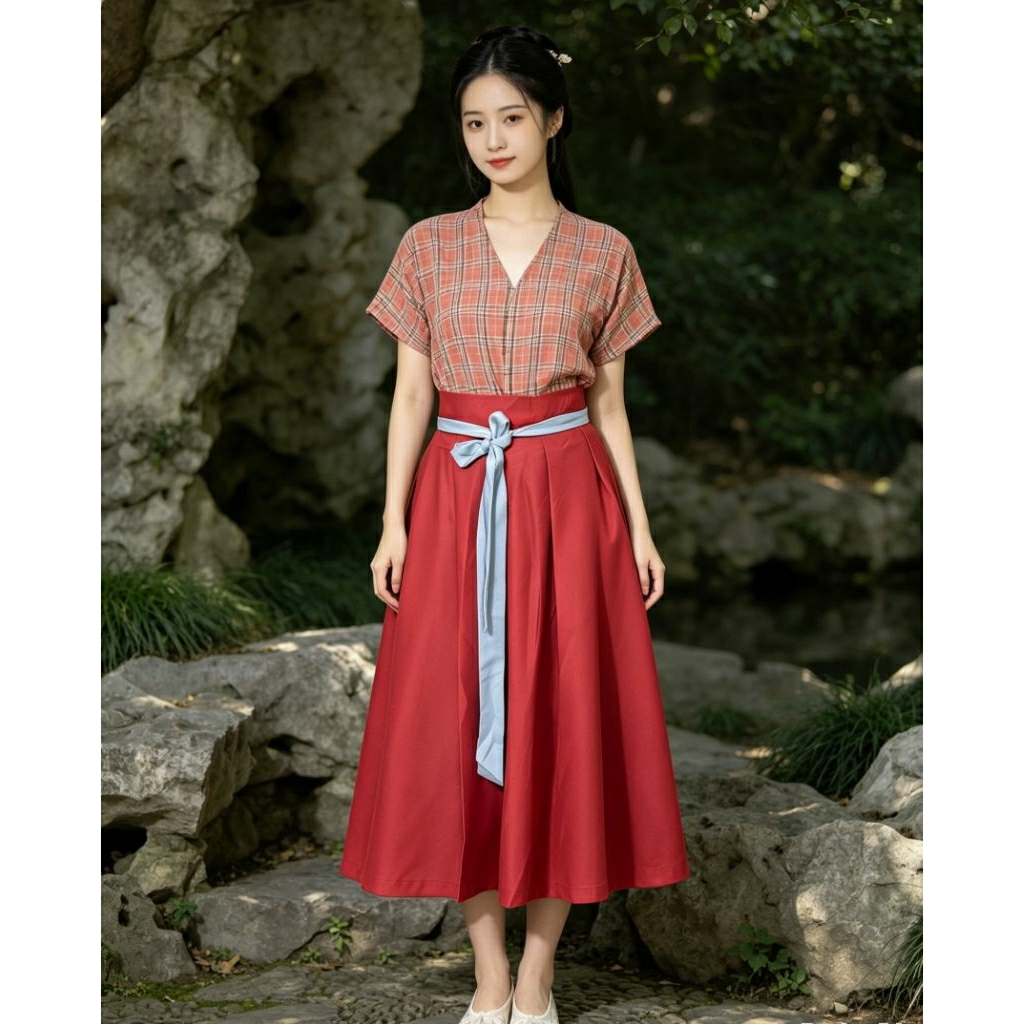 (NEW) HANFU MODERN SKIRT RED ROK LILIT PLISKET MERAH CHINESE STYLE ORI CHINA