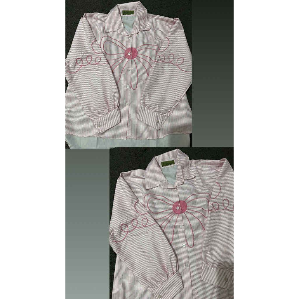 kemeja salur pink