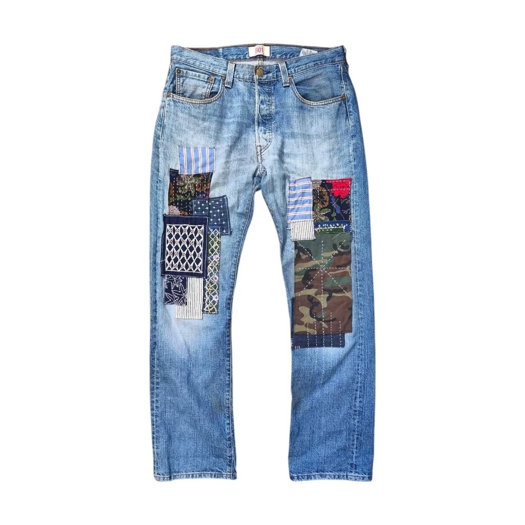 LVS 501 Sashiko Custom - Celana Panjang Jeans Denim Pria Size 32 Made in Mexico